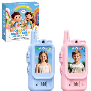 Set 2 Walkie Talkie Video pentru Copii cu Camera si Ecran Color, Comunicare Audio-Video, Roz si Albastru, Jucarii Interactive pentru Copii