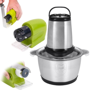 Pachet Tocator Electric Universal cu 4 Lame din Inox + Ascutitor Electric Portabil Profesional Pentru Toate Tipurile de Lame