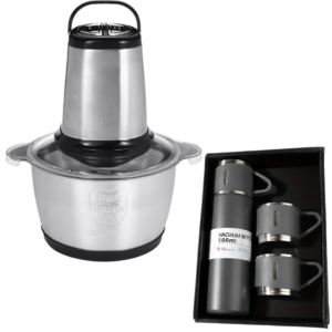 Pachet Cadou: Tocator Electric Multifunctional cu 4 Lame Inox + Set Termos 500ml cu 2 Cani Perete Dublu Vacuum