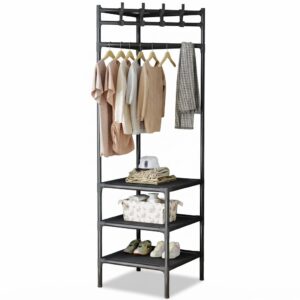 Cuier de Colt Multifunctional cu 3 Rafturi pentru Pantofi si 4 Agatatori, Negru, 170 cm