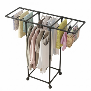 Suport Uscator de Rufe Multifunctional cu Roti, 1 Nivel si Rafturi Tip Grilaj, Organizator Universal pentru Haine, Prosoape si Lenjerii, Design Stabil
