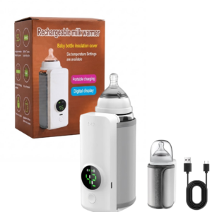 Incalzitor Portabil pentru Biberoane, Afisaj Digital, 6 Trepte de Temperatura 37-55°C, Baterie 4000 mAh, Reincarcabil USB, Alb