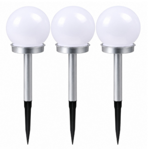 Set 3 Lampi Solare de Gradina SL-10591, Glob Alb LED, Aprindere Automata, Suport cu Tarus pentru Montare in Pamant