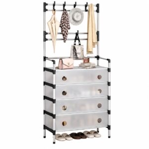 Cuier Multifunctional de Hol cu Pantofar pe 4 Nivele si Carlige Multiple, Cadru Metalic, 168x56x28 cm